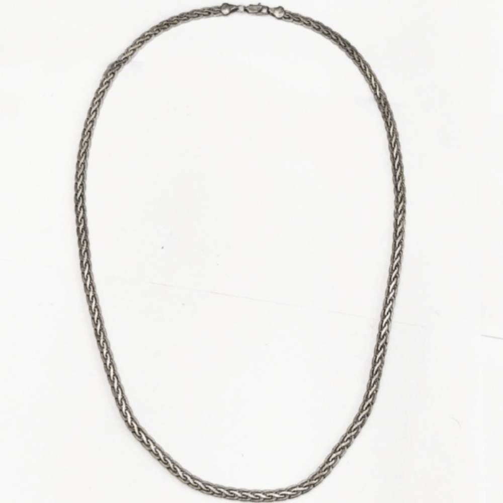 Vintage Long Unisex Sterling Silver Wide Necklace